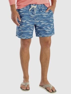 Johnnie-O "Tottori" Vintage-Inspired Surf Shorts Swim Trunks-Blue-Men Size XL